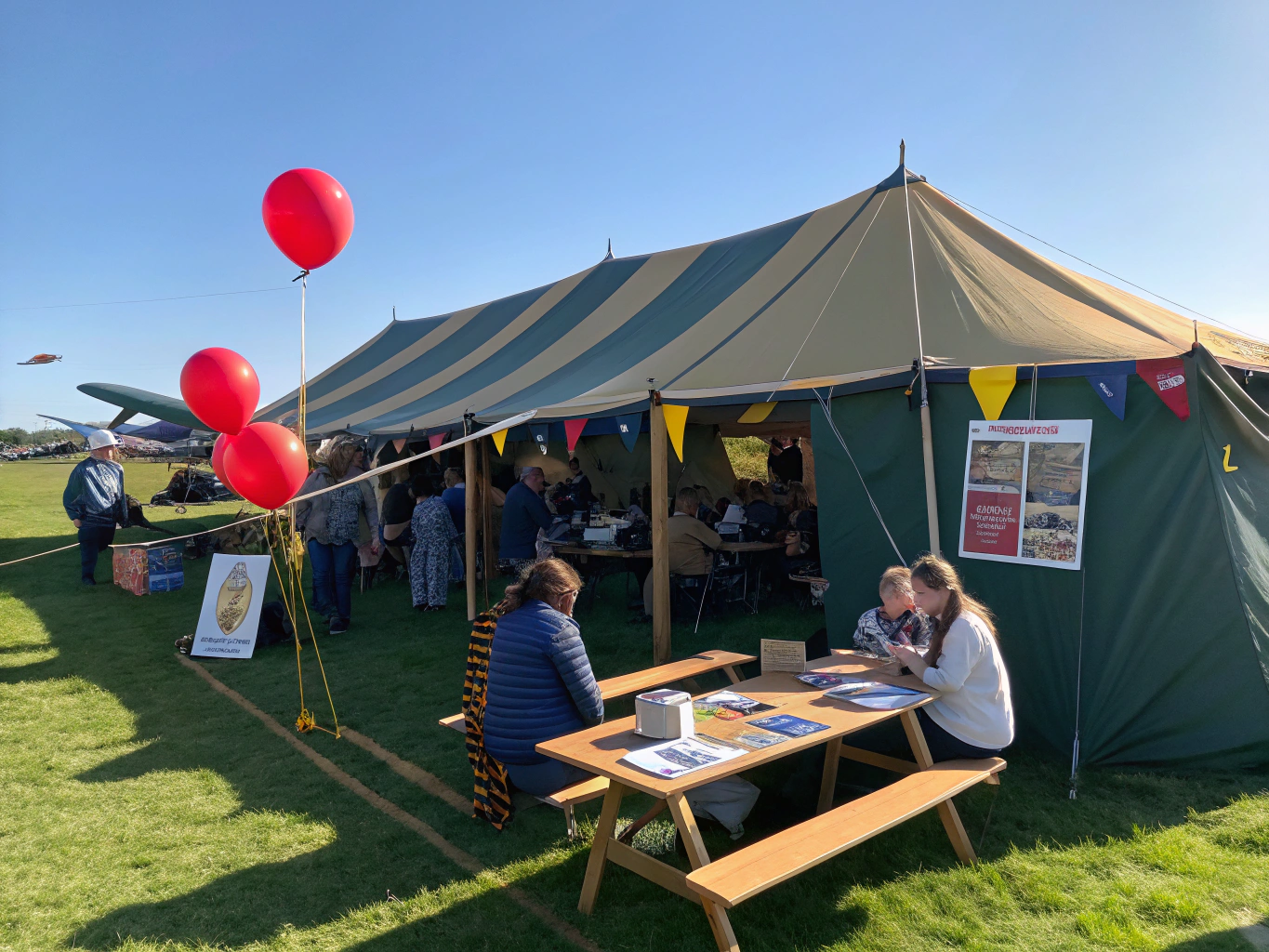 Bustling fundraising tent with community